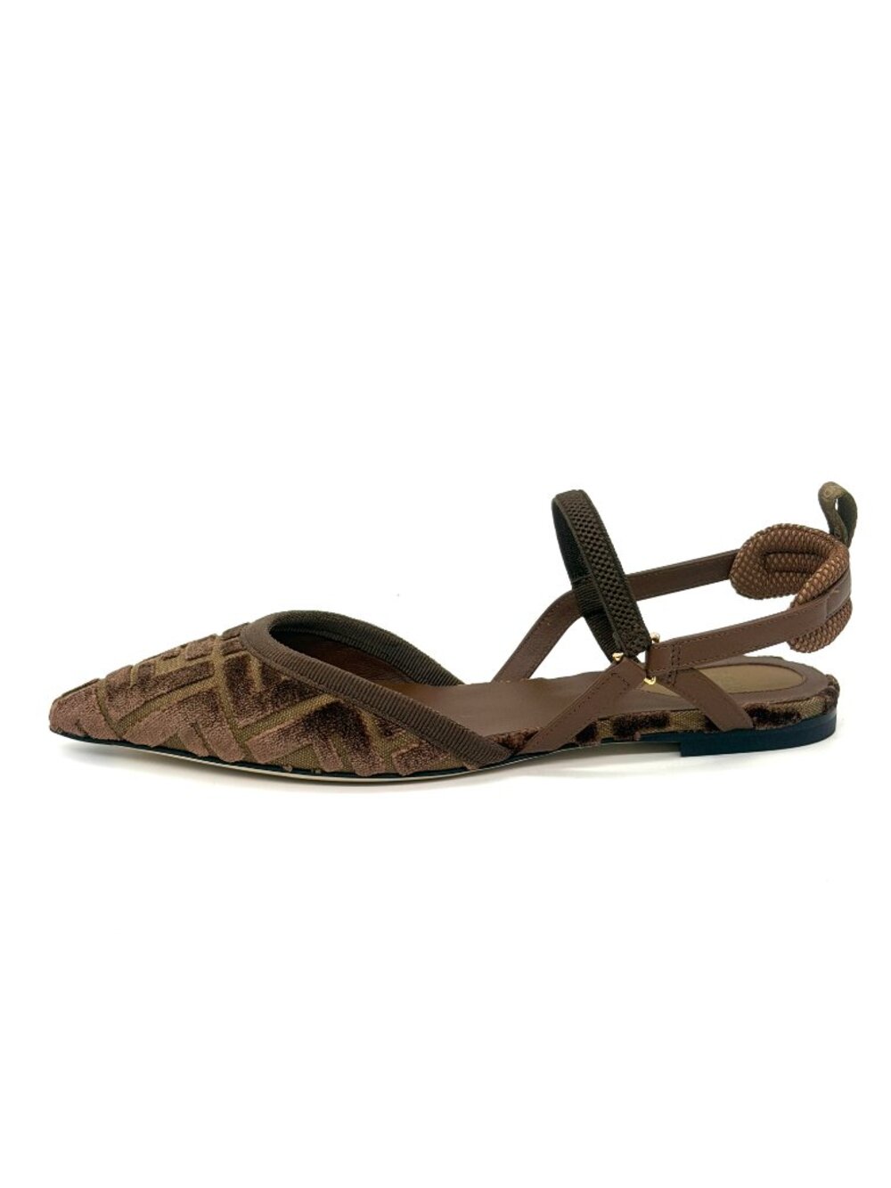 FENDI Colibri Lite FF Tapestry Logo Velvet Flat Slingback Sandals Shoes - Picture 3 of 16